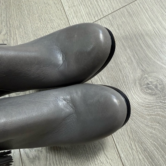 Coach Gray Leather Ankle Tassel Heeled Boots - Picture 12 of 14